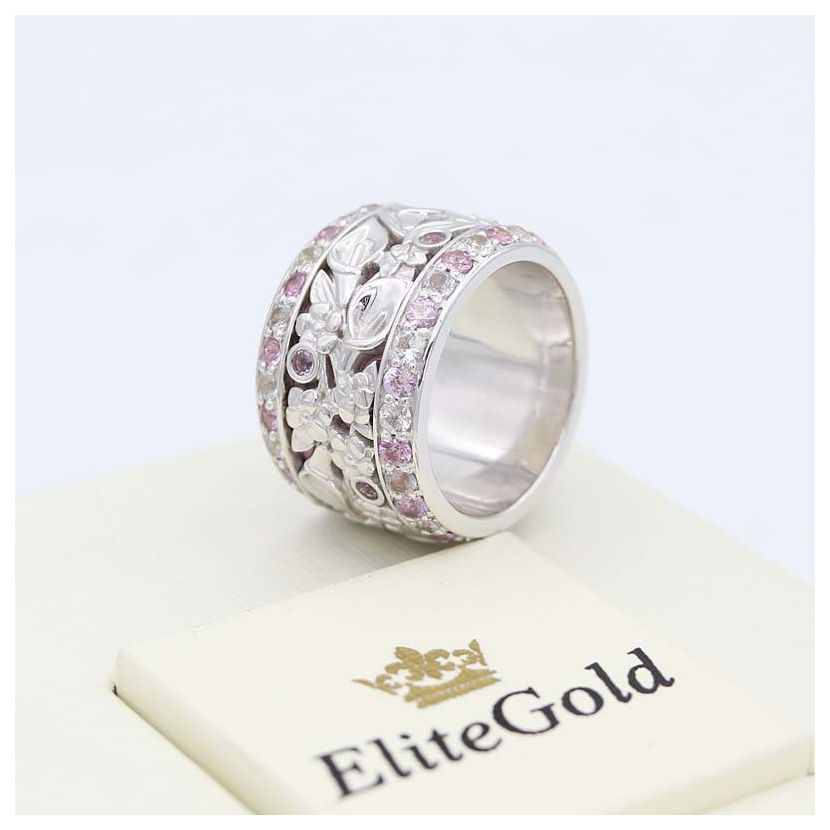 кольцо Theodora в белом золоте с розовой эмалью