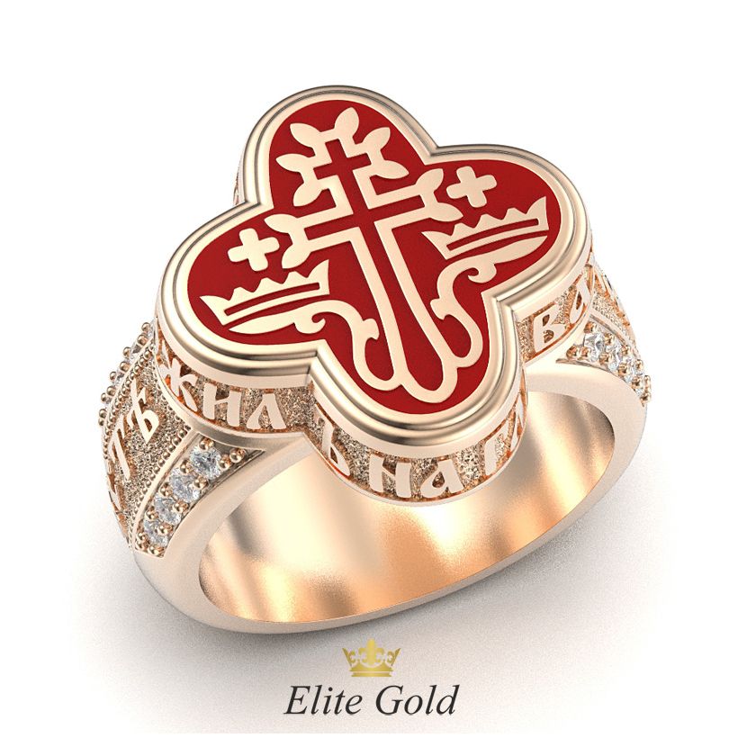 кольцо-оберег с эмалью в красном золоте