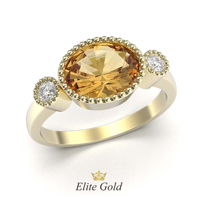 кольцо Elletra с крупным оранжевым камнем в центреия