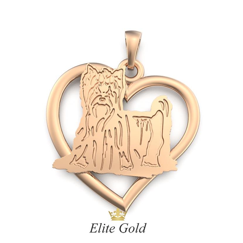 Золотая подвеска с изображением собачки в сердце