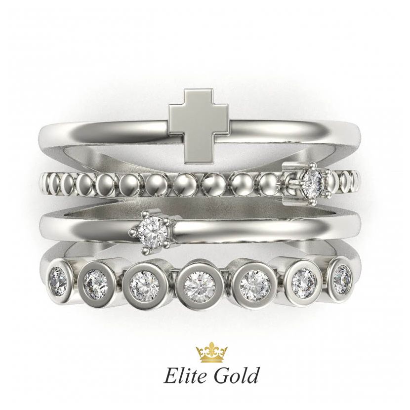 Золотое составное кольцо Questa с дорожкой камней