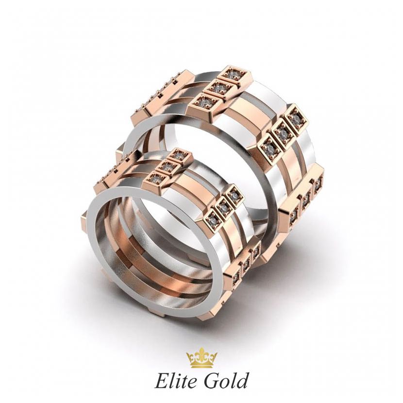 Золотые геометрические обручальные кольца Nayana с камнями