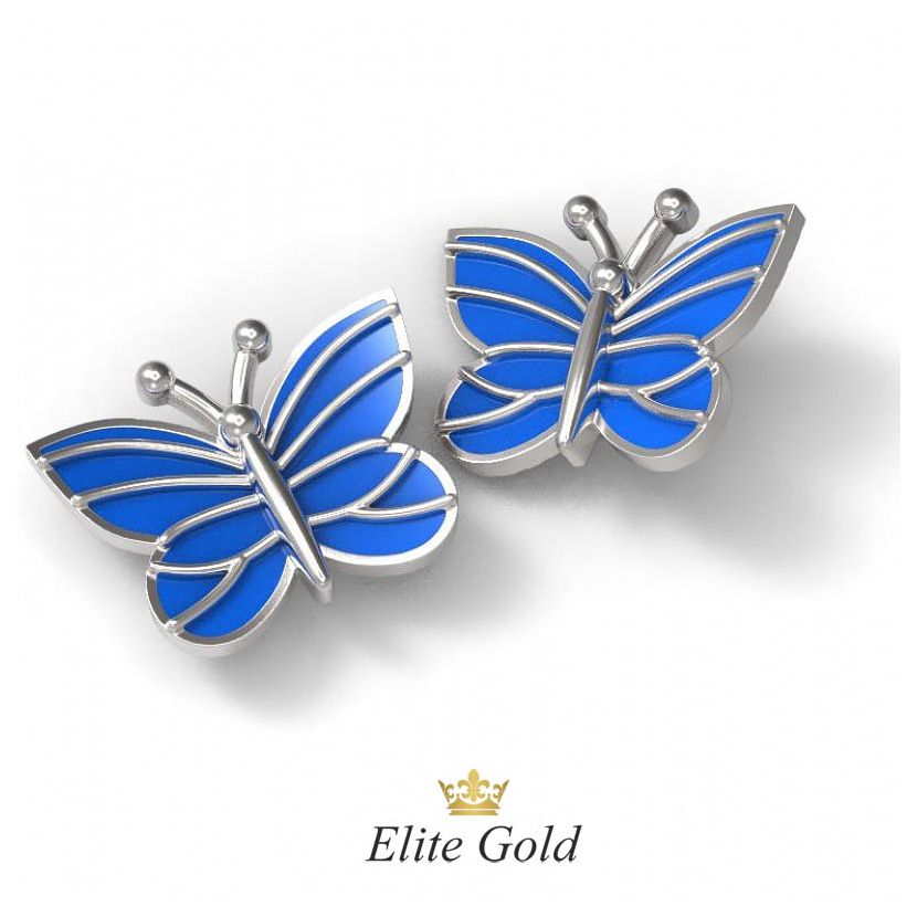 Золотые женские серьги Blue butterfly