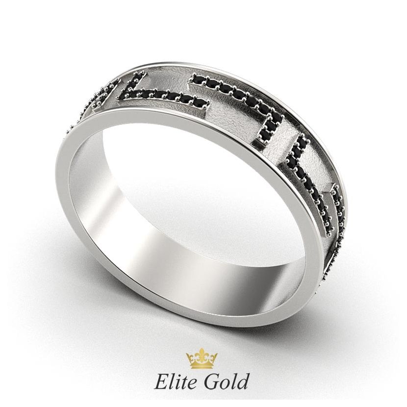 кольцо Verranо с черными камнями, в белом золоте с матированием