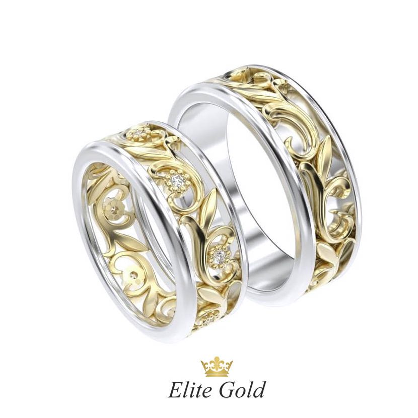 Золотые обручальные кольца Nicole с узорами и камнями