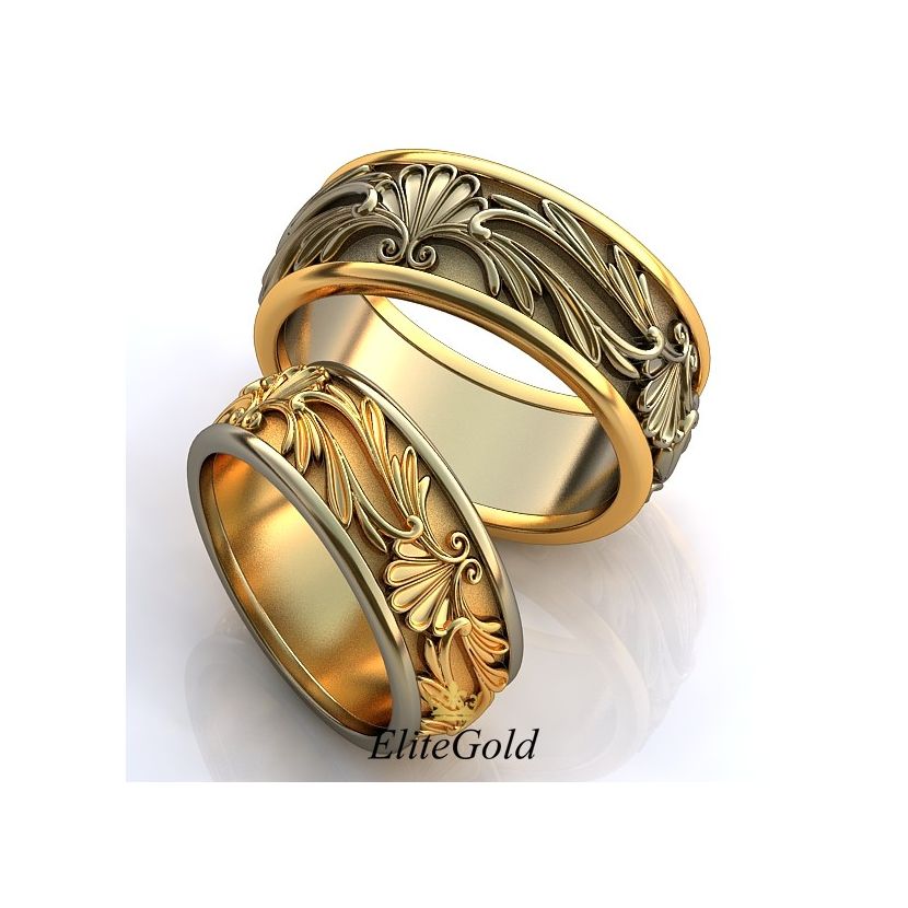 Винтажные обручальные кольца Prado de Flores с узорами и сочетанием фактур