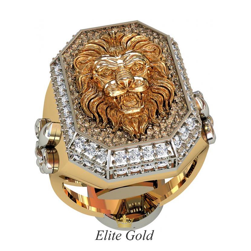 Дизайнерский мужской перстень Leo с изображением льва в окружении камней