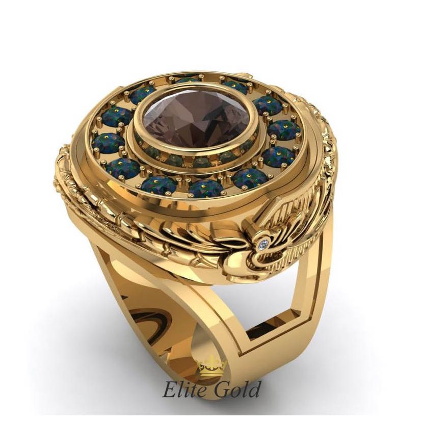 Фантазийное мужское кольцо Magic с крупным камнем и узорами