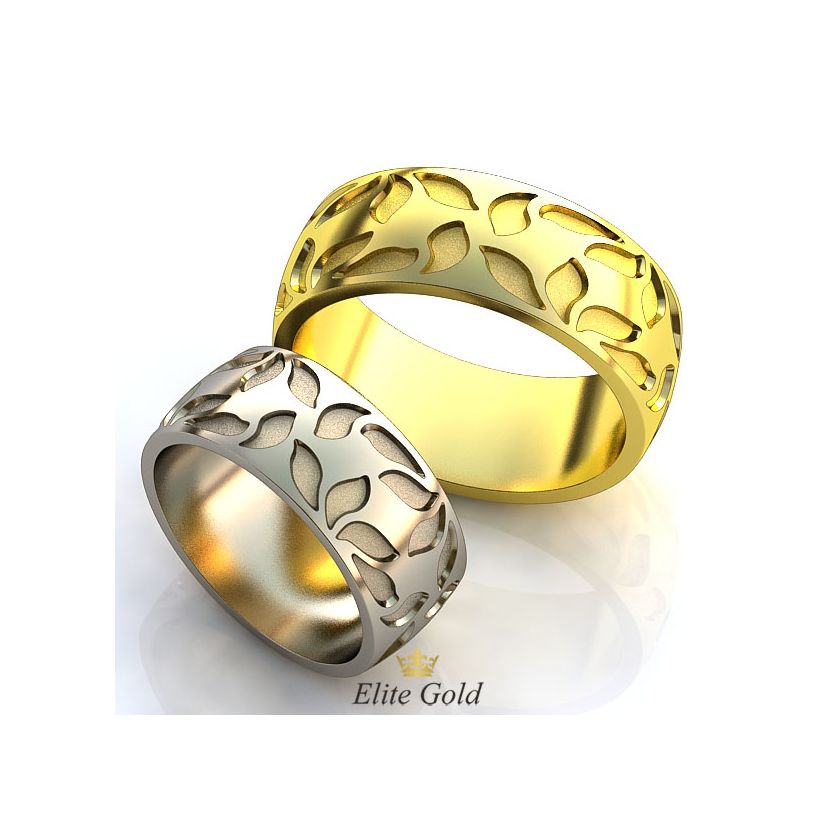 Авторские рельефные обручальные кольца Petali с узорами по ободку