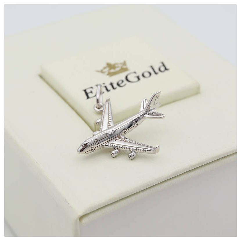 подвеска Traveler в виде самолета в белом золоте