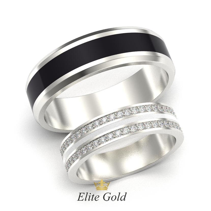 кольца Ariela в белом золоте с черной и белой эмалью