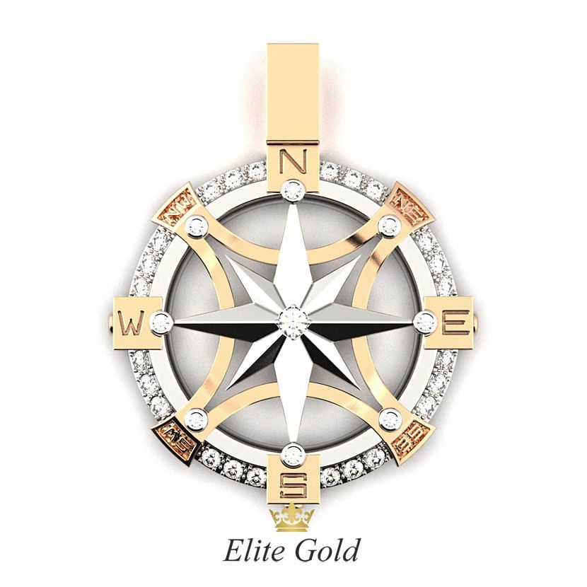 Эксклюзивный крупный кулон Роза Ветров с россыпью камней