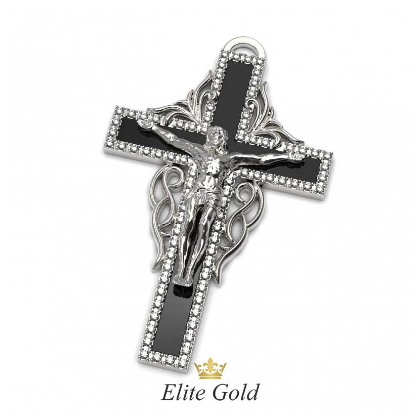 крест Intention с черной эмалью в белом золоте