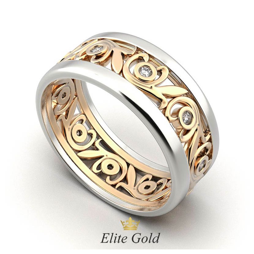 обручальное кольцо Nelle в винтажном стиле в красном и белом золоте