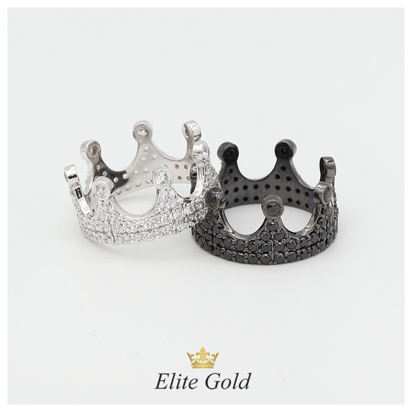 кольцо-корона в белом золоте и с черным родием