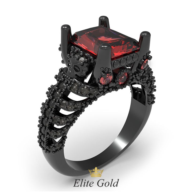 кольцо Gothica с черепами и черным родием