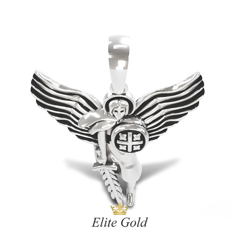 подвес с изображением архангела в белом золоте с чернением