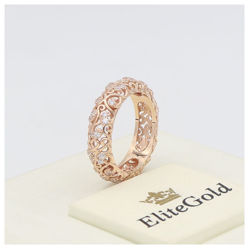 кольцо женское ажурное в красном золоте с бриллиантами