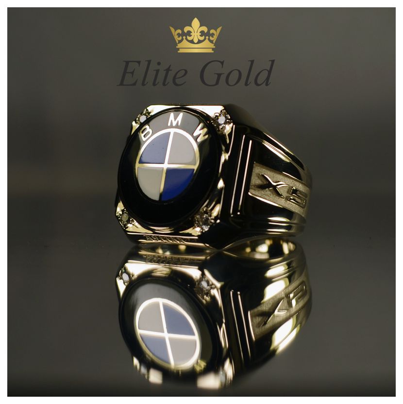 кольцо bmw x5 с эмалью и камнями  в белом золоте