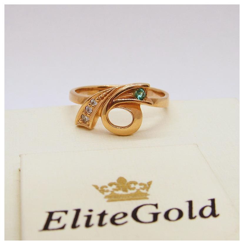 кольцо с изумрудом и бриллиантами в красном золоте 585