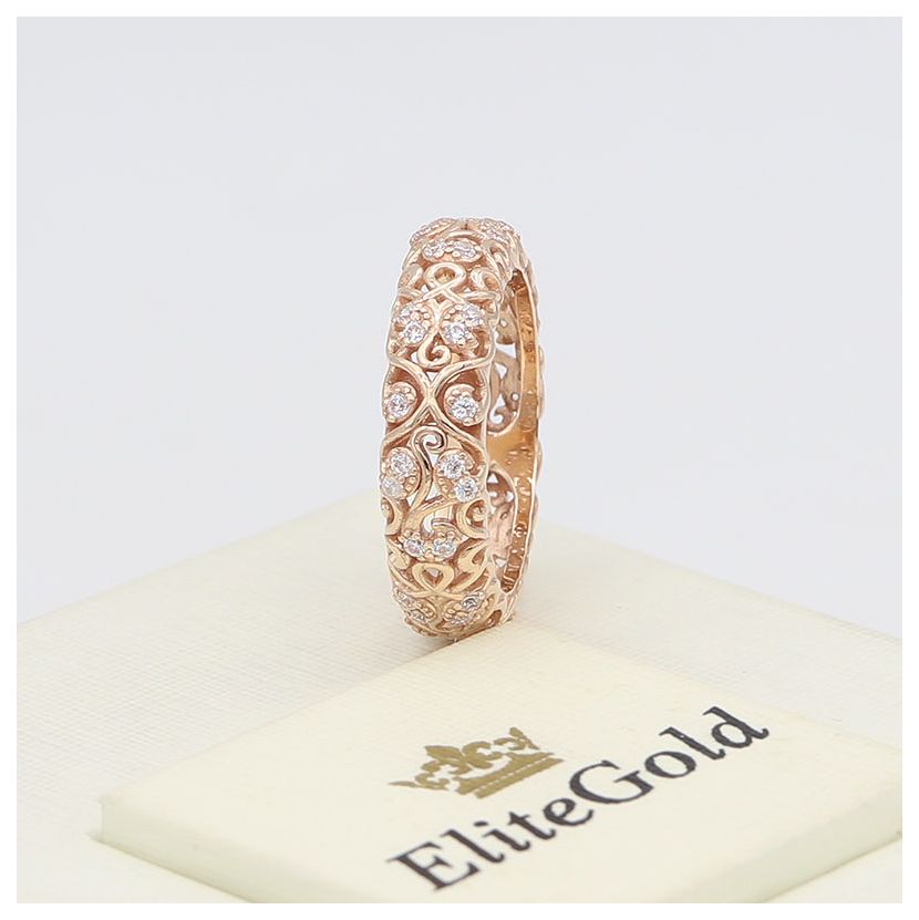 кольцо женское ажурное в красном золоте с бриллиантами