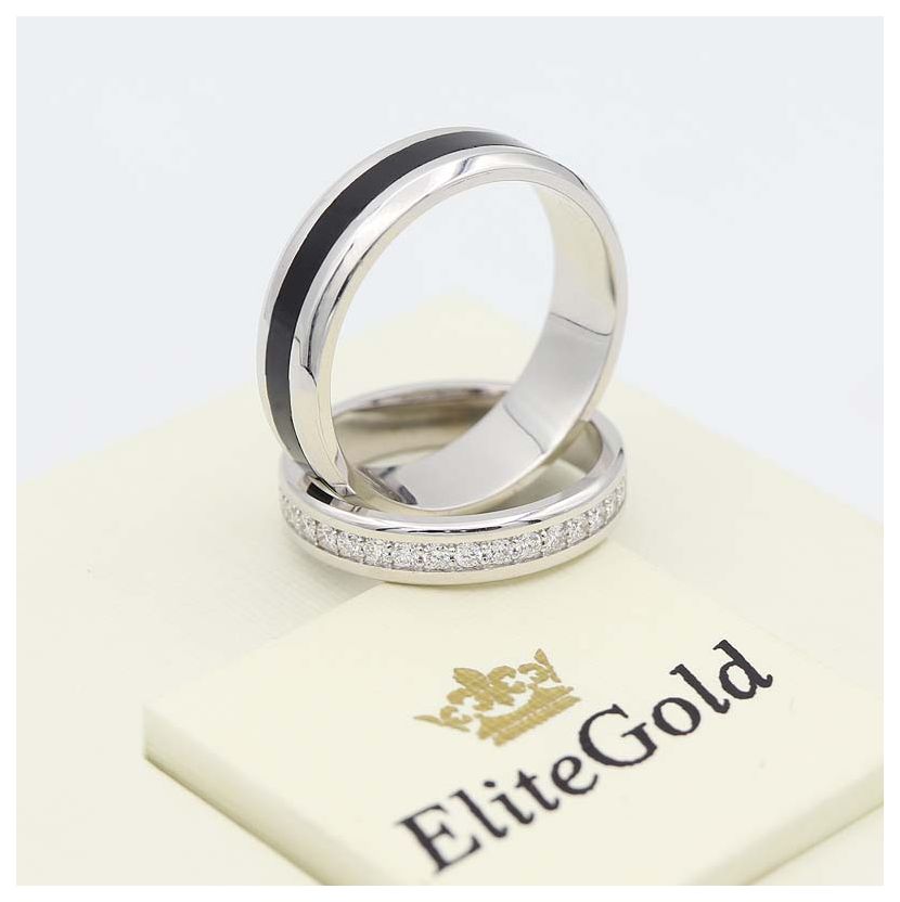 обручальные кольца Arwen в белом золоте с полоской черной эмали