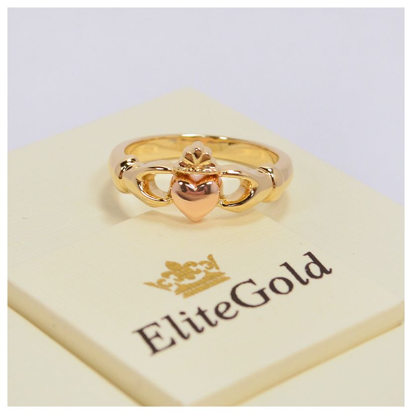 кладдахское кольцо pink heart celtic без камней в лимонном золоте и сердце в красном